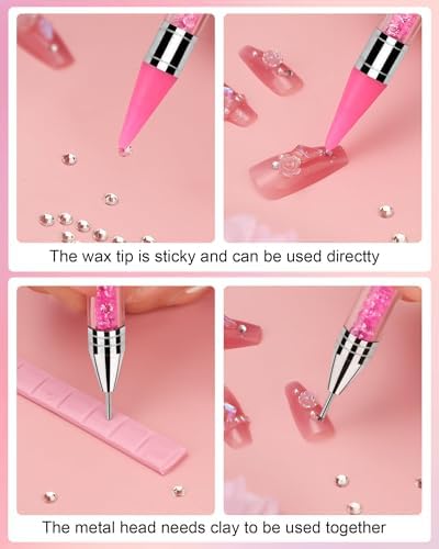 Detail view of the adhesive wax tip picking up a crystal