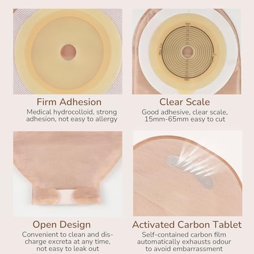 Heagimed ostomy supplies sixty piece set with the included stoma measurement card and instruction manual guide