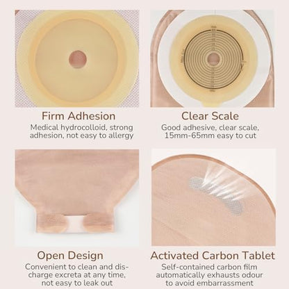 Heagimed ostomy supplies sixty piece set with the included stoma measurement card and instruction manual guide