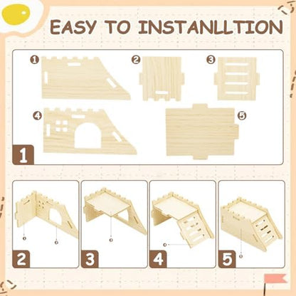 BreezeHug 4 Pcs Hamster Platform Hideout Wooden Tunnel Ladder Playhouse Hamster Game Climbing Toy with Platform Cage Accessories for Pets Dwarf Syrian Mice Degus Gerbils Squirrel(Castle) - Image 6