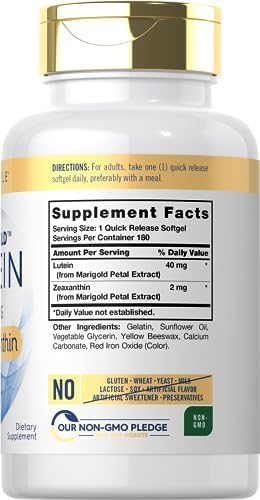 Carlyle Lutein and Zeaxanthin 180 softgels label details