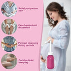 Hetaida postpartum essential bottle next to a hospital bag.