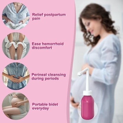 Hetaida postpartum essential bottle next to a hospital bag.