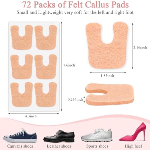 Close up of U-shaped self adhesive callus cushions for foot pain relief.