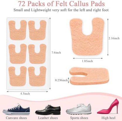 Close up of U-shaped self adhesive callus cushions for foot pain relief.