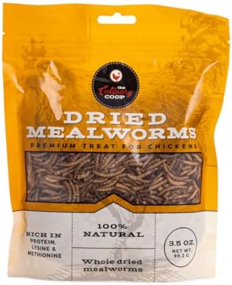 All natural dried mealworm treats for chickens back packaging showing nutritional value and ingredients.