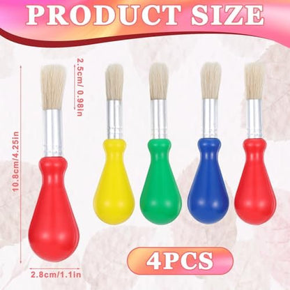 Close up of the gourd shaped handle paint brushes for children showing the secure metal ferrule.