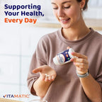 Vitamatic Alpha Lipoic Acid bottle highlighting non-GMO and gluten-free features