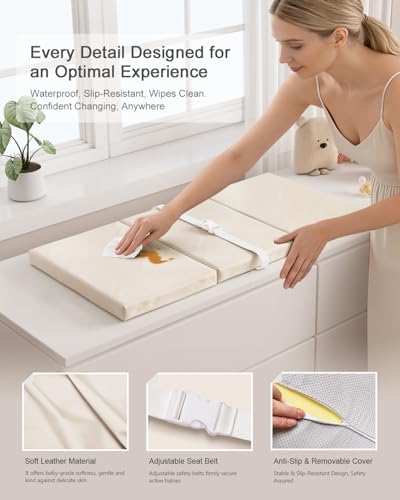 YACODAVO wipeable diaper mat folded compactly to demonstrate portable travel storage capabilities for parents