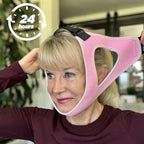 GOPHERBRACE mouth closed device being worn by a user to demonstrate secure head fit.