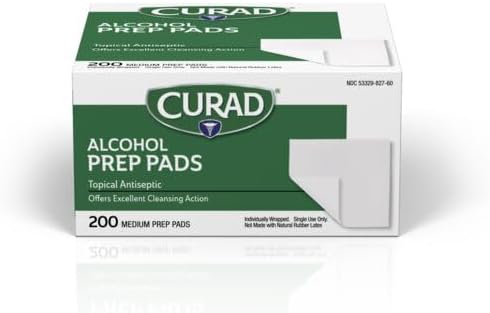 Sterile foil-lined packets of Medline Curad disinfecting swabs.