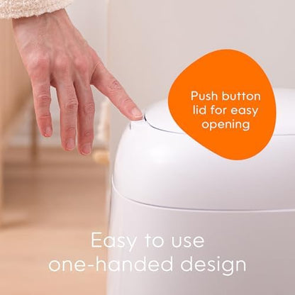 Close up of Push-N-Lock odor control clamp on Diaper Genie