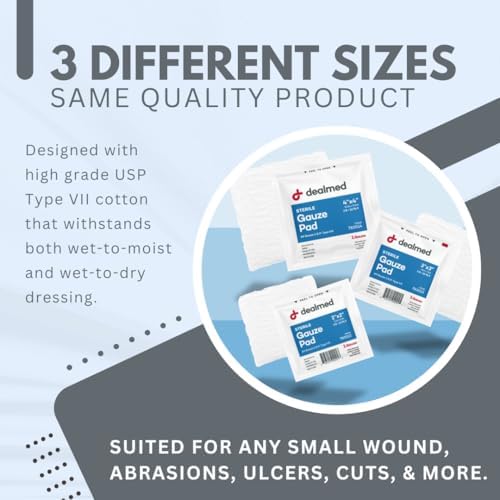 Dealmed sterile cotton wound care pads showing professional grade quality