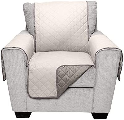 Furhaven two tone chair protector draped neatly over a standard living room single sofa.