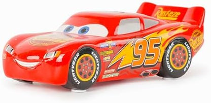 Side angle of Jay Franco Lightning McQueen ceramic coin bank showcasing the number ninety five graphics