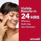 Emuaidmax first aid ointment packaging showing natural ingredients for eczema treatment.