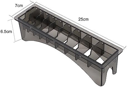 Akozon transparent black hair trimmer attachment organizer showcasing slots in increasing sizes