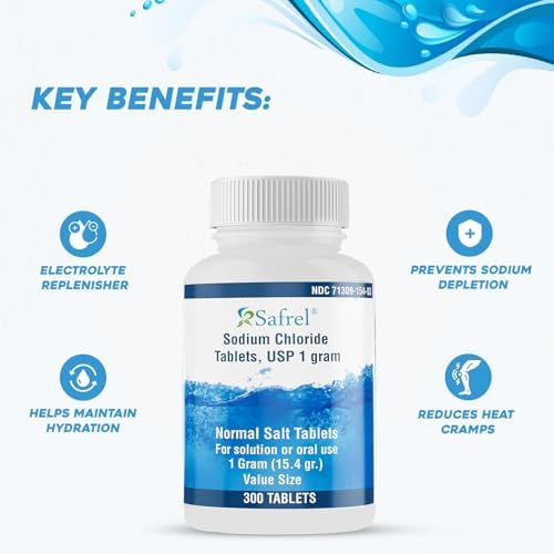 Side angle of the Safrel normal salt electrolyte replenisher bottle highlighting product details and active ingredients.