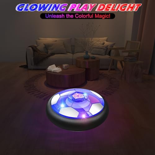 Children playing with the air suspension soccer ball set inside a brightly lit home environment