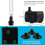 Pulaco 95 GPH water pump positioned inside a small fish tank setup
