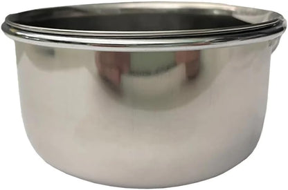 Stainless steel bird cage feeding bowl with mounting bolt attachment