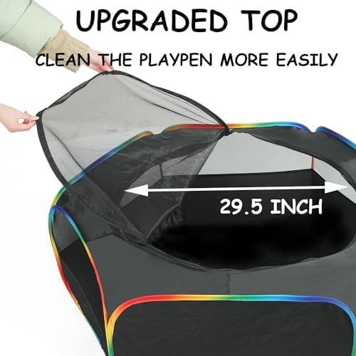 Small Animal Playpen, Chick Brooder Box, Guinea Pig Hamster Indoor Playpens & Outdoor Pet Cage Tent with Cover Top, for Kitten/Ferret/Hedgehog/Rabbit/Duckling, Black & Rainbow - Image 3