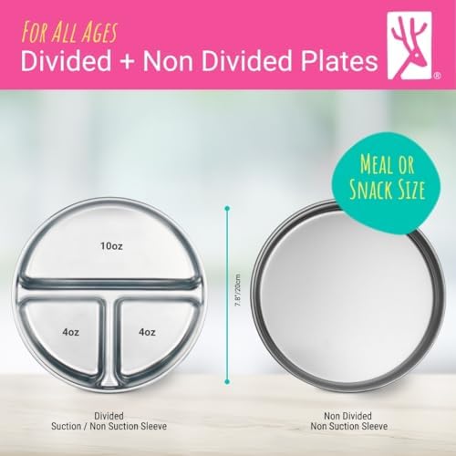 Elk and Friends plate set showing silicone sleeve and airtight lid