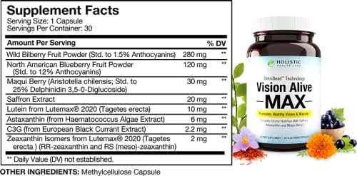 Vision Alive Max 30 vegetarian capsules packaging showing Lutemax 2020 logo