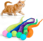 Le Tooter Bouncy Ball with Tail cat toy set, front view of 5-pack