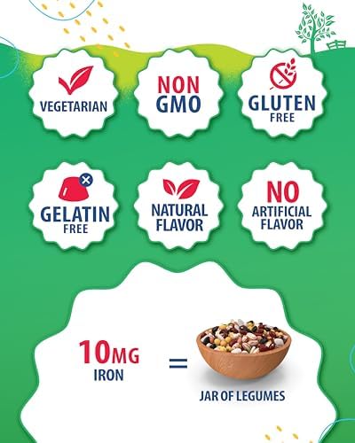 Vegetarian and gluten free iron dietary supplement gummies out of bottle