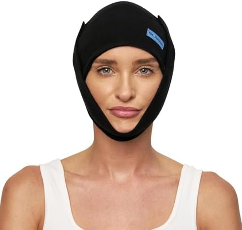 Black medical facial compression wrap showing seamless design for comfort.