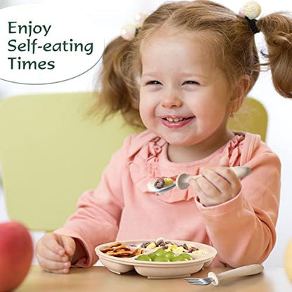 Close up of 18/8 stainless steel toddler fork and spoon