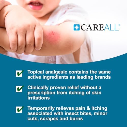 CareAll antihistamine skin protectant tube showing product weight and active formulation details for allergic skin rashes.