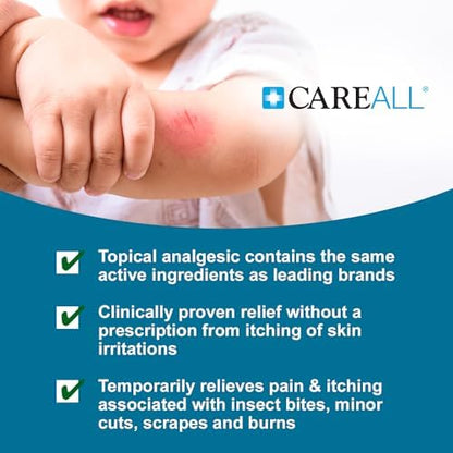 CareAll antihistamine skin protectant tube showing product weight and active formulation details for allergic skin rashes.