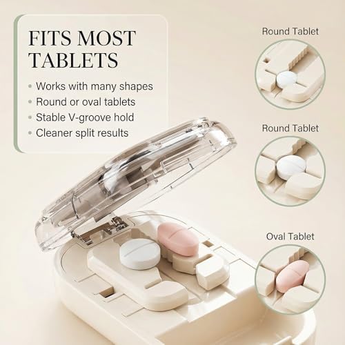 Echu travel pill organizer displaying the built-in storage compartment holding vitamins and cut medications.