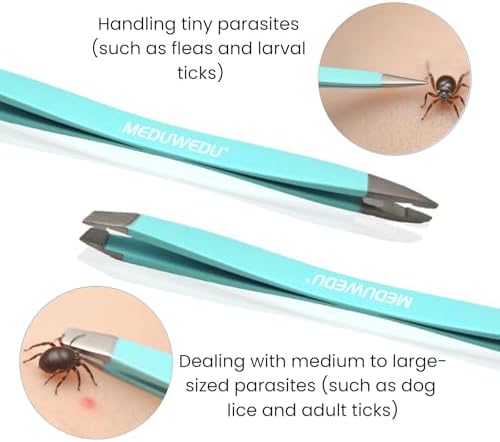 MEDUWEDU Tick Removal Tool Kit for Dogs, Cats & Humans - Stainless Steel Tick Tweezer, Fork & Dual-Head Clamp with Leather Pouch, Safe & Easy Tick Remover for Pets, Ideal for Grooming & Outdoor Travel - Image 5