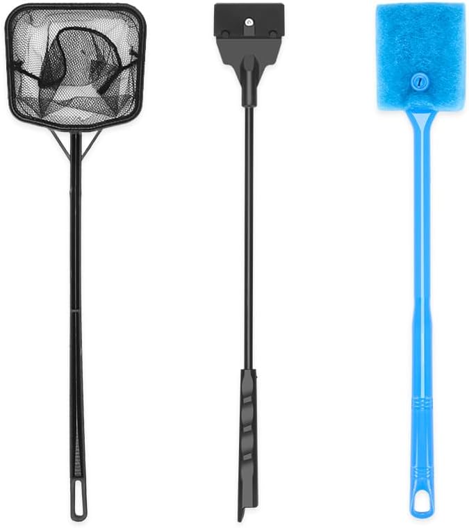 Lanswood aquarium cleaning tools set front view showing scraper brush and net