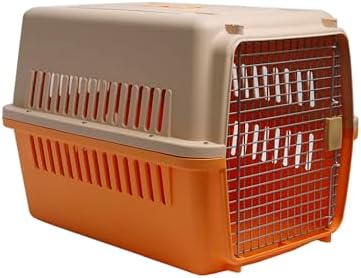 Vibrant orange and beige hard sided pet carrier for airline travel compliance.