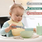 DRKIO 18 8 stainless steel toddler spoons arranged neatly to show the full eight piece premium set