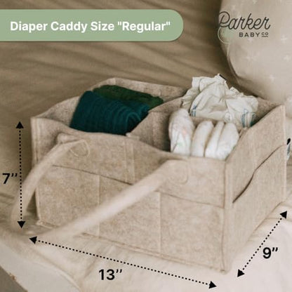 Parker Baby diaper caddy packed with baby essentials