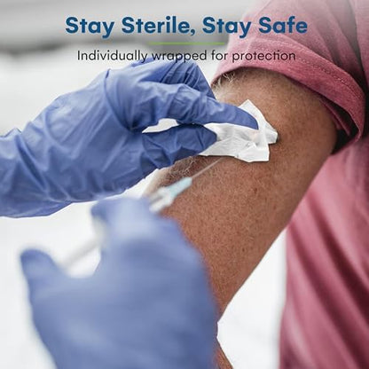 Care Touch gamma sterilized alcohol pads in airtight packaging