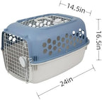Side view of heavy duty plastic pet kennel with ventilation slots