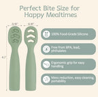 Close up of the soft tip silicone infant spoon showing flexible baby led weaning design