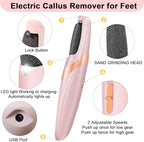 Rechargeable electric callus remover wand with coarse and fine interchangeable roller heads.