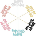 Close up of happy birthday glitter topper detail