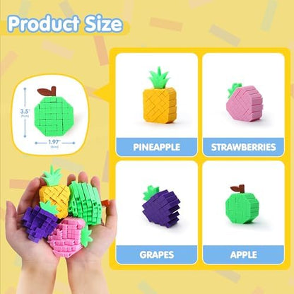 Flexible pixelated pineapple desk toy showing the green sliding leaf crown
