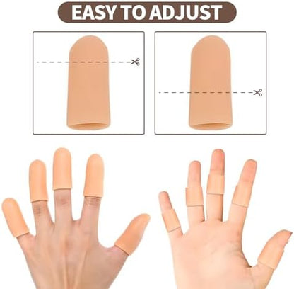 Elastic finger support gloves being worn to relieve hand arthritis pain while typing.