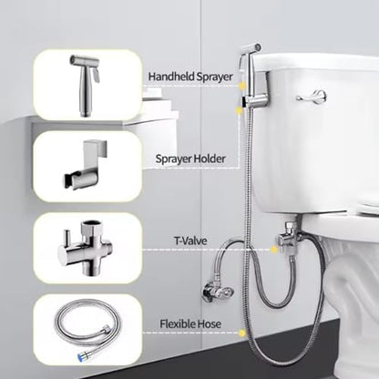 Handheld bidet sprayer set with flexible hose and wall mount holder