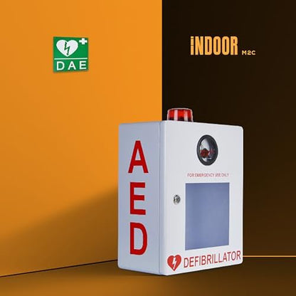 Universal AED storage box with 120 decibel security alarm system