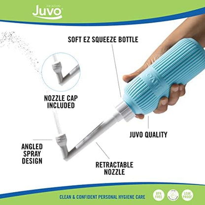 Juvo portable bidet kit packed inside its discrete grey travel storage bag.